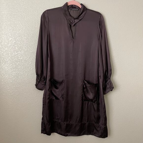 Scanlan Theodore Dress Womens Medium Brown Satin Mini Quiet Luxury Minimalist - Picture 3 of 14